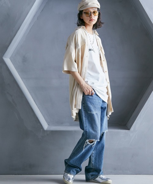 GEVS.（ジェイヴィス）の「＜大きいサイズ＞ レーヨン麻チュニックシャツ GEVS.（シャツ/ブラウス・レディース・ベージュ/ブラック・L/5L/4L/3L/LL）」の7枚目の写真