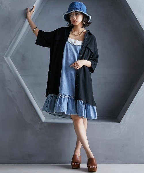GEVS.（ジェイヴィス）の「＜大きいサイズ＞ レーヨン麻チュニックシャツ GEVS.（シャツ/ブラウス・レディース・ベージュ/ブラック・L/5L/4L/3L/LL）」の8枚目の写真