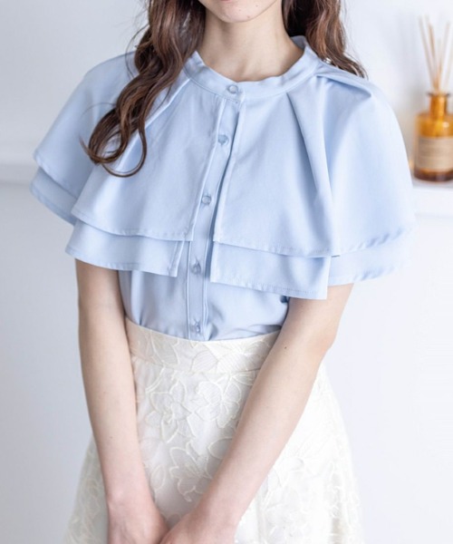 clear（クリア）の「ダブルケープブラウス[オフィスカジュアル 着回し抜群 大人]≪SS新作≫（シャツ/ブラウス・レディース・サックスブルー/ブラック/オフホワイト・F）」の3枚目の写真
