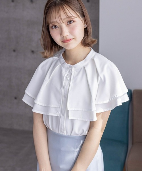 clear（クリア）の「ダブルケープブラウス[オフィスカジュアル 着回し抜群 大人]≪SS新作≫（シャツ/ブラウス・レディース・サックスブルー/ブラック/オフホワイト・F）」の5枚目の写真