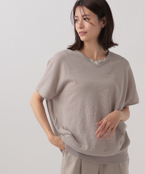 Elura（エルーラ）の「リネン混Vネックプルオーバー/115636（ニット/セーター・レディース・オレンジ/ライトベージュ/ブラック・FREE）」の3枚目の写真