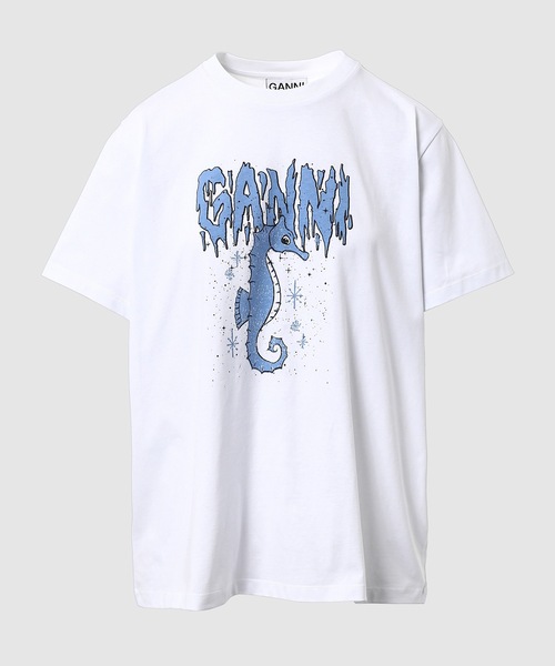 GANNI Tシャツ タツノオトシゴ ロゴプリント GANNI Tシャツ タツノオトシゴ ロゴプリント（Basic Jersey
