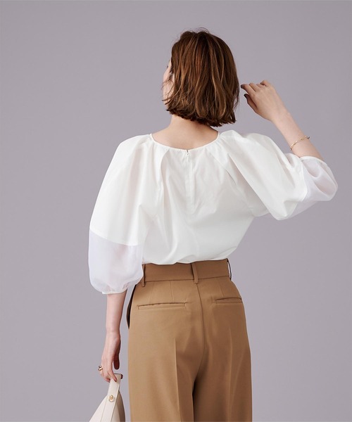 UR'S(ユアーズ)の「シアーボリュームスリーブVネックブラウス(シャツ/ブラウス・レディース・オフホワイト/ピンク/ブラック・S/M/L)」の6枚目の写真