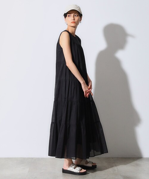 OPAQUE.CLIP ティアードドレス オーガニックコットン混 5color》ティアードドレス オーガニックコットン混【洗濯機洗い