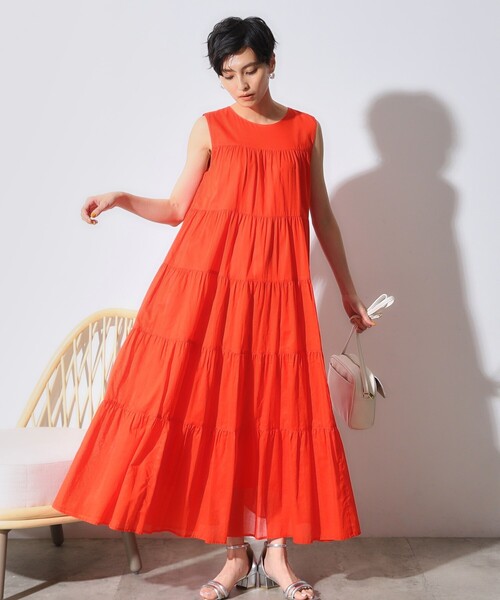 OPAQUE.CLIP（オペークドットクリップ）の「◆《5color》ティアードドレス オーガニックコットン混【洗濯機洗い可】（ワンピース・レディース・ダークオリーブ/ホワイト系8/レッド系/ブラック/パープル・38/40/42）」の14枚目の写真