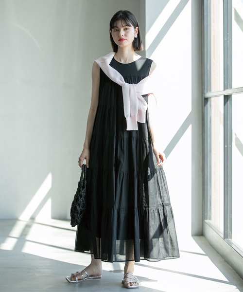 OPAQUE.CLIP（オペークドットクリップ）の「◆《5color》ティアードドレス オーガニックコットン混【洗濯機洗い可】（ワンピース・レディース・ダークオリーブ/ホワイト系8/レッド系/ブラック/パープル・38/40/42）」の19枚目の写真