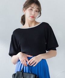 接触冷感バックリボン配色ニット≪手洗い可能≫