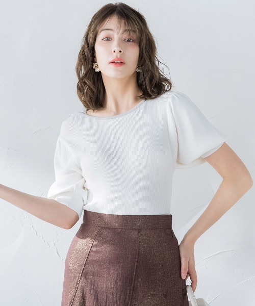 ketty（ケティ）の「接触冷感バックリボン配色ニット≪手洗い可能≫（ニット/セーター・レディース・アイボリー/グレー系その他/ダークネイビー/ブラック系その他・M）」の2枚目の写真