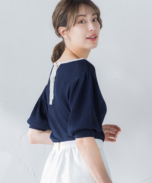 ketty（ケティ）の「接触冷感バックリボン配色ニット≪手洗い可能≫（ニット/セーター・レディース・アイボリー/グレー系その他/ダークネイビー/ブラック系その他・M）」の20枚目の写真