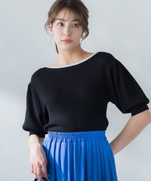 ketty（ケティ）の「接触冷感バックリボン配色ニット≪手洗い可能≫（ニット/セーター・レディース・アイボリー/グレー系その他/ダークネイビー/ブラック系その他・M）」の14枚目の写真