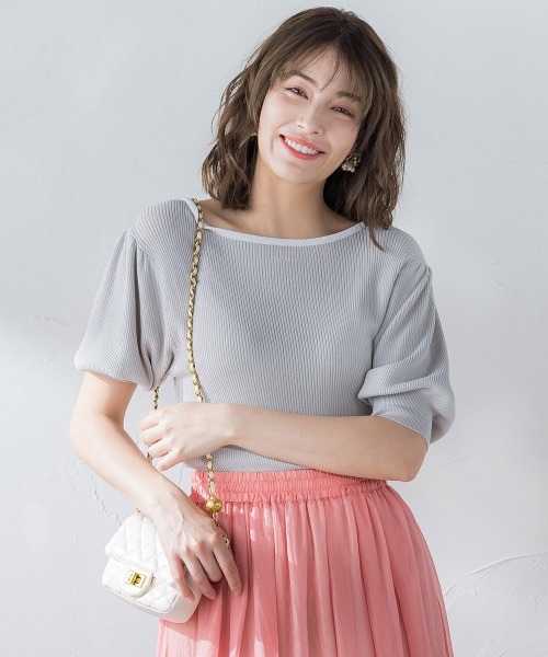 ketty（ケティ）の「接触冷感バックリボン配色ニット≪手洗い可能≫（ニット/セーター・レディース・アイボリー/グレー系その他/ダークネイビー/ブラック系その他・M）」の9枚目の写真