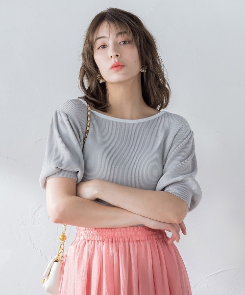 ketty（ケティ）の「接触冷感バックリボン配色ニット≪手洗い可能≫（ニット/セーター・レディース・アイボリー/グレー系その他/ダークネイビー/ブラック系その他・M）」の8枚目の写真
