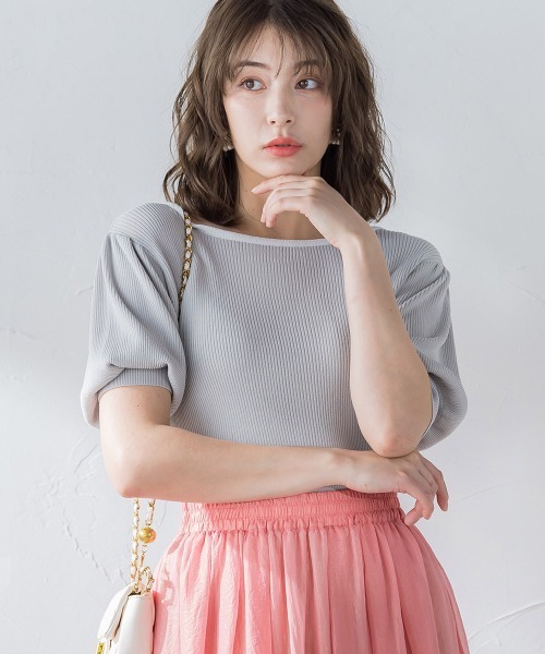 ketty（ケティ）の「接触冷感バックリボン配色ニット≪手洗い可能≫（ニット/セーター・レディース・アイボリー/グレー系その他/ダークネイビー/ブラック系その他・M）」の7枚目の写真