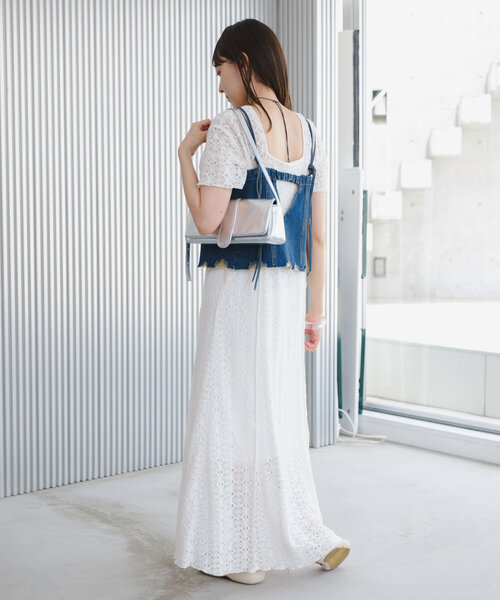 Kastane(カスタネ)の「*【2サイズ展開/セットアップ/前後2WAY】半袖レースワンピース(ワンピース・レディース・ブラック/グリーン/ホワイト・0/1)」の6枚目の写真