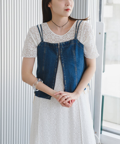 Kastane(カスタネ)の「*【2サイズ展開/セットアップ/前後2WAY】半袖レースワンピース(ワンピース・レディース・ブラック/グリーン/ホワイト・0/1)」の8枚目の写真