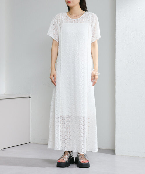 Kastane(カスタネ)の「*【2サイズ展開/セットアップ/前後2WAY】半袖レースワンピース(ワンピース・レディース・ブラック/グリーン/ホワイト・0/1)」の9枚目の写真