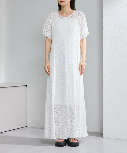 Kastane(カスタネ)の「*【2サイズ展開/セットアップ/前後2WAY】半袖レースワンピース(ワンピース・レディース・ブラック/グリーン/ホワイト・0/1)」の12枚目の写真