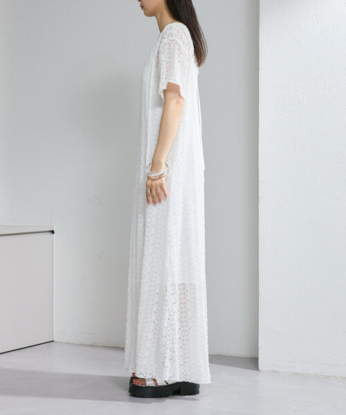Kastane(カスタネ)の「*【2サイズ展開/セットアップ/前後2WAY】半袖レースワンピース(ワンピース・レディース・ブラック/グリーン/ホワイト・0/1)」の13枚目の写真