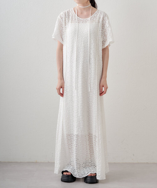 Kastane(カスタネ)の「*【2サイズ展開/セットアップ/前後2WAY】半袖レースワンピース(ワンピース・レディース・ブラック/グリーン/ホワイト・0/1)」の15枚目の写真