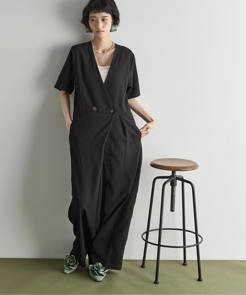 アシンメトリーラップデザインオールインワン（つなぎ/オールインワン