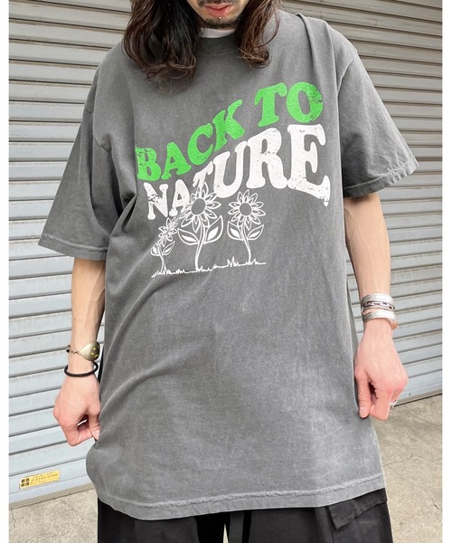 MODISH GAZE(モディシュガゼ)の「BACK TO NATURE ピグメント加工 ビッグシルエットTシャツ(Tシャツ/カットソー・メンズ・アイボリー/スミクロ/ネイビー・FREE)」の1枚目の写真
