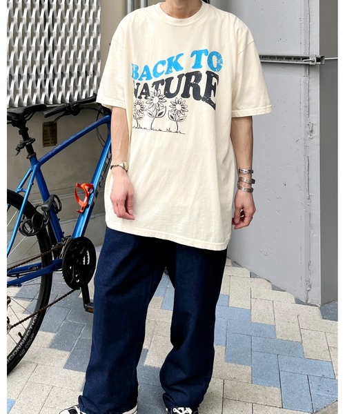 MODISH GAZE(モディシュガゼ)の「BACK TO NATURE ピグメント加工 ビッグシルエットTシャツ(Tシャツ/カットソー・メンズ・アイボリー/スミクロ/ネイビー・FREE)」の8枚目の写真