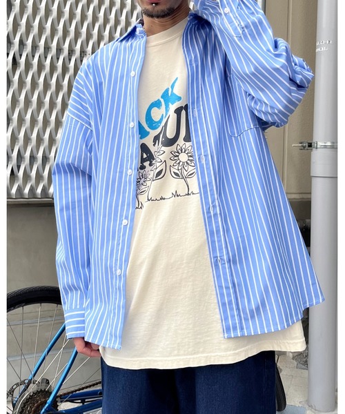 MODISH GAZE(モディシュガゼ)の「BACK TO NATURE ピグメント加工 ビッグシルエットTシャツ(Tシャツ/カットソー・メンズ・アイボリー/スミクロ/ネイビー・FREE)」の13枚目の写真