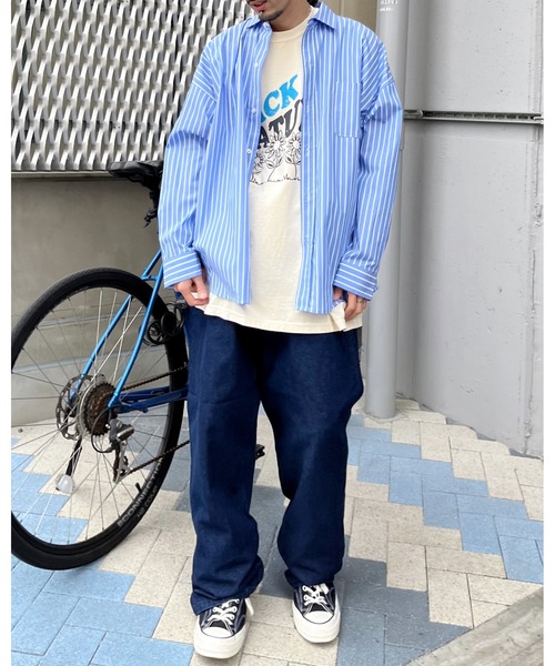 MODISH GAZE(モディシュガゼ)の「BACK TO NATURE ピグメント加工 ビッグシルエットTシャツ(Tシャツ/カットソー・メンズ・アイボリー/スミクロ/ネイビー・FREE)」の14枚目の写真