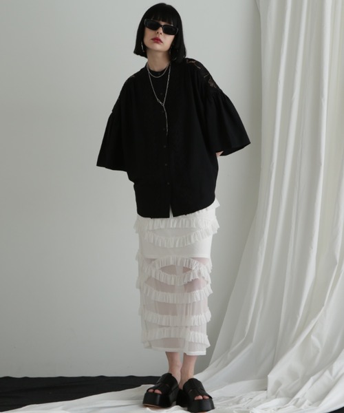 ★SALE★【ローズバッド／美品】チュールスカート／ブラック ROSE BUD（ローズバッド）の「フリルチュールスカート（スカート
