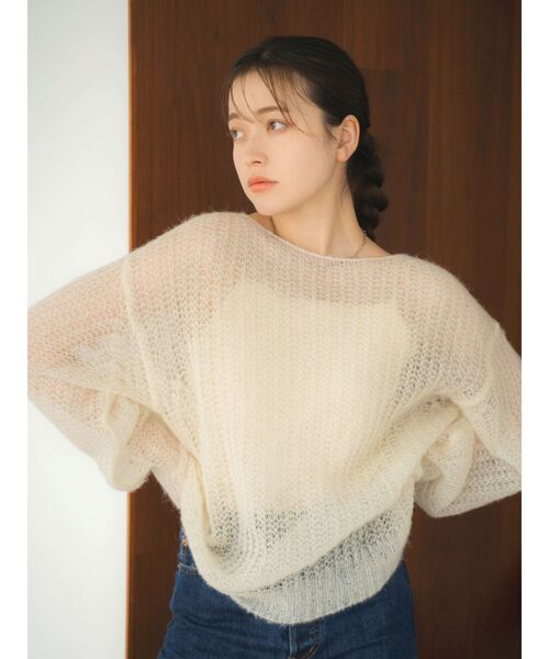 Ungrid（アングリッド）の「アルパカ混透かし編みニット（ニット/セーター・レディース・グリーン/サーモンピンク/ライトグレー/アイボリー・FREE）」の7枚目の写真