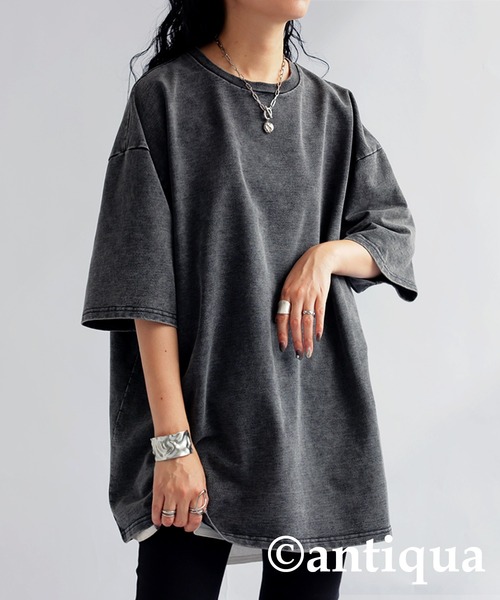 antiqua(アンティカ)の「デニムライクトップス(Tシャツ/カットソー・レディース・ブルー/ブラック・ONESIZE)」の1枚目の写真