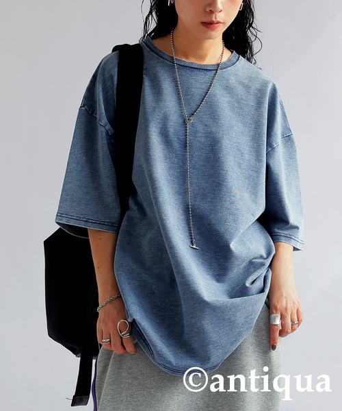 antiqua(アンティカ)の「デニムライクトップス(Tシャツ/カットソー・レディース・ブルー/ブラック・ONESIZE)」の19枚目の写真