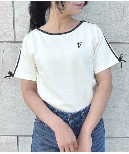 F i.n.t(フィント)の「リボンラインカットトップス/fint(Tシャツ/カットソー・レディース・ライトブルー/ブラック/オフホワイト・FREE)」の2枚目の写真