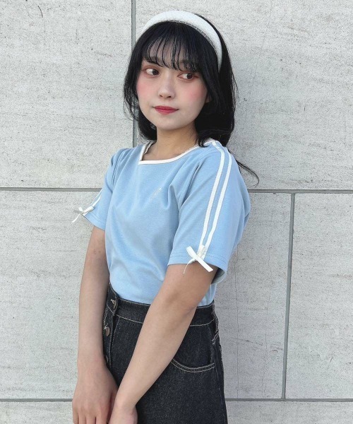 F i.n.t(フィント)の「リボンラインカットトップス/fint(Tシャツ/カットソー・レディース・ライトブルー/ブラック/オフホワイト・FREE)」の9枚目の写真