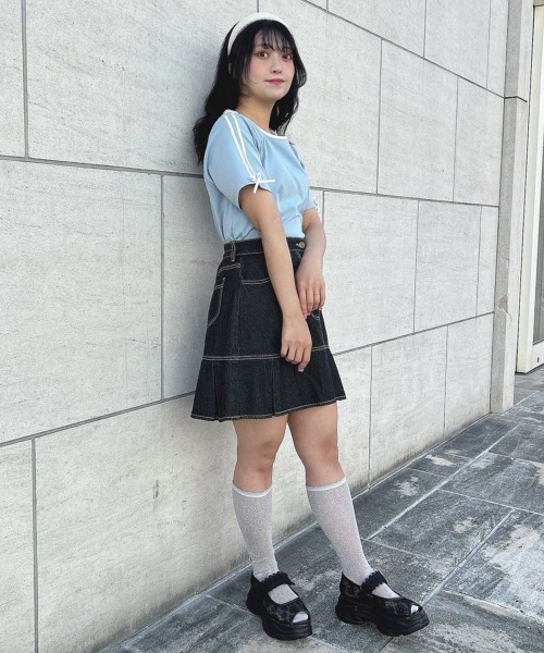 F i.n.t(フィント)の「リボンラインカットトップス/fint(Tシャツ/カットソー・レディース・ライトブルー/ブラック/オフホワイト・FREE)」の10枚目の写真