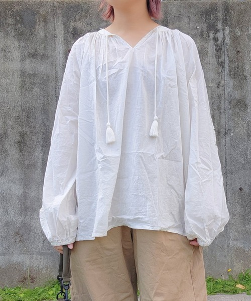 【セール】キャンブリックボイル 袖刺繍プルオーバー（シャツ/ブラウス）｜LOSUCA（ロスカ）