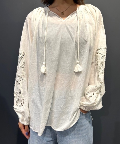 【セール】キャンブリックボイル 袖刺繍プルオーバー（シャツ/ブラウス）｜LOSUCA（ロスカ）