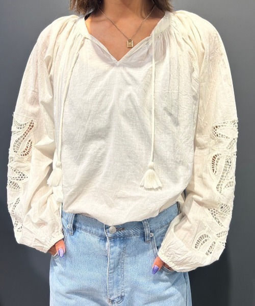 【セール】キャンブリックボイル 袖刺繍プルオーバー（シャツ/ブラウス）｜LOSUCA（ロスカ）
