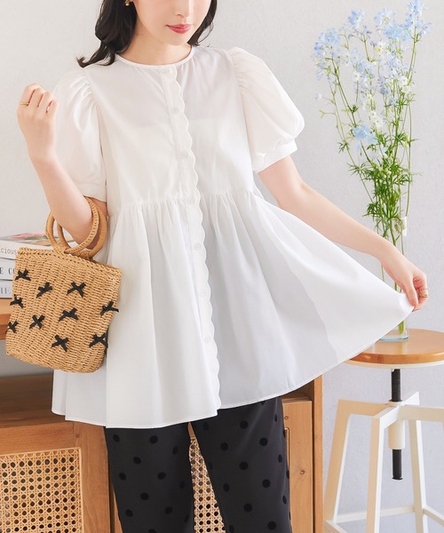 KOBE LETTUCE（コウベレタス）の「ペプラムスカラップブラウス（シャツ/ブラウス・レディース・サックスブルー/ブラック/ホワイト/オレンジ/グレイッシュベージュ・M）」の10枚目の写真