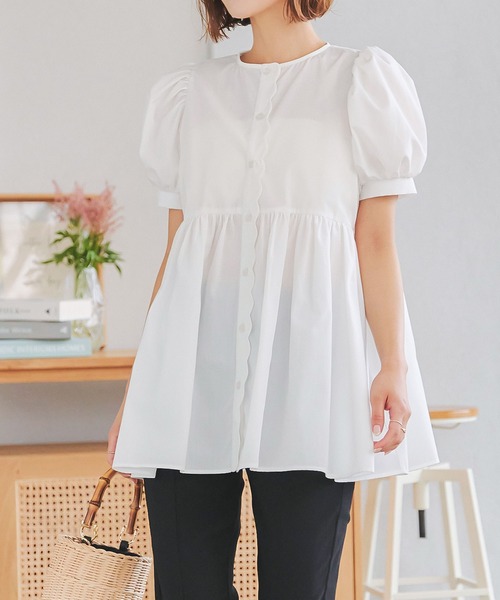 KOBE LETTUCE（コウベレタス）の「ペプラムスカラップブラウス（シャツ/ブラウス・レディース・サックスブルー/ブラック/ホワイト/オレンジ/グレイッシュベージュ・M）」の9枚目の写真