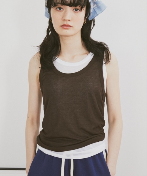 MERLOT（メルロー）の「【新色追加】フェイクレイヤードカラータンク（タンクトップ・レディース・ライトブルー/グレー/ネイビー/ブラウン/レッド/ピンク・FREE）」の7枚目の写真