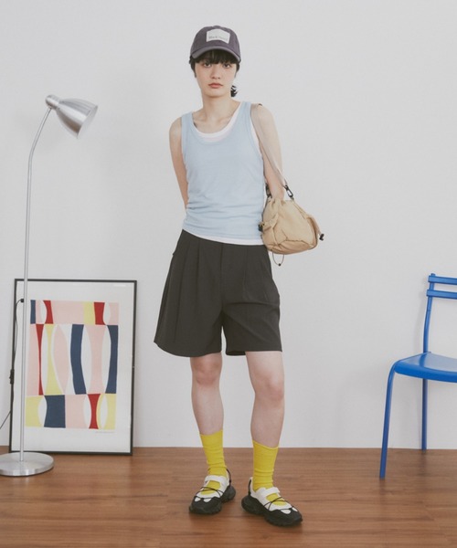 MERLOT（メルロー）の「【新色追加】フェイクレイヤードカラータンク（タンクトップ・レディース・ライトブルー/グレー/ネイビー/ブラウン/レッド/ピンク・FREE）」の9枚目の写真