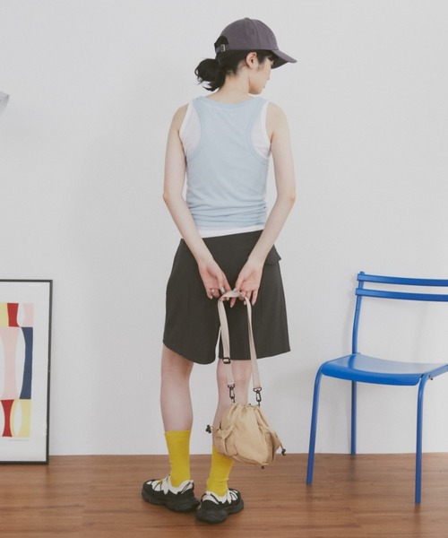 MERLOT（メルロー）の「【新色追加】フェイクレイヤードカラータンク（タンクトップ・レディース・ライトブルー/グレー/ネイビー/ブラウン/レッド/ピンク・FREE）」の11枚目の写真