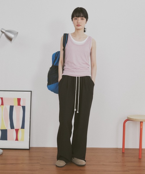 MERLOT（メルロー）の「【新色追加】フェイクレイヤードカラータンク（タンクトップ・レディース・ライトブルー/グレー/ネイビー/ブラウン/レッド/ピンク・FREE）」の22枚目の写真