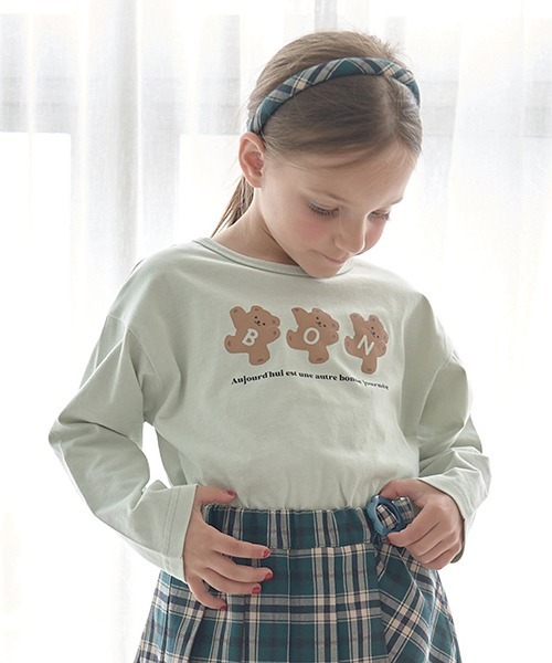 Lycee mine（リセマイン）の「【型崩れしないやわらかコットン】選べる8パターンアソートプリントAラインTシャツ（Tシャツ/カットソー・キッズ・チャコール/ダークブラウン/ピンク/ブラック/アイボリー/ブルーグレー/ミント/クリーム・120cm/110cm/130cm/150cm/140cm/100cm）」の7枚目の写真