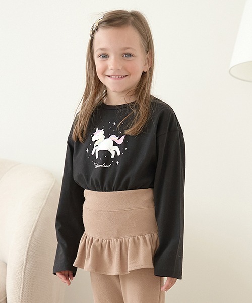 Lycee mine（リセマイン）の「【型崩れしないやわらかコットン】選べる8パターンアソートプリントAラインTシャツ（Tシャツ/カットソー・キッズ・チャコール/ダークブラウン/ピンク/ブラック/アイボリー/ブルーグレー/ミント/クリーム・120cm/110cm/130cm/150cm/140cm/100cm）」の2枚目の写真