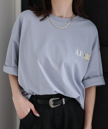 ＜ユニセックス＞フラワー刺繍Tシャツ/半袖/カットソー