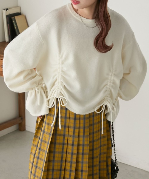 BONLECILL(ボンルシール)の「もちもちドロストリボンキャンディスリーブニット(ニット/セーター・レディース・チャコールグレー/オフホワイト/ブラック・FREE)」の4枚目の写真