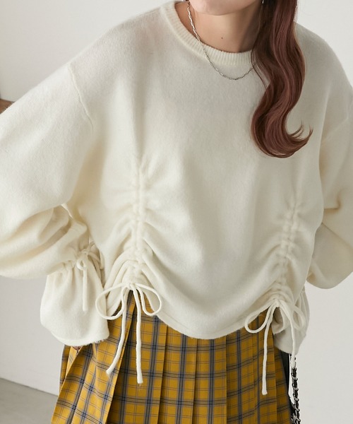 BONLECILL(ボンルシール)の「もちもちドロストリボンキャンディスリーブニット(ニット/セーター・レディース・チャコールグレー/オフホワイト/ブラック・FREE)」の8枚目の写真