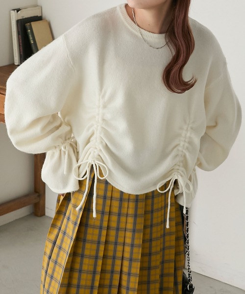 BONLECILL(ボンルシール)の「もちもちドロストリボンキャンディスリーブニット(ニット/セーター・レディース・チャコールグレー/オフホワイト/ブラック・FREE)」の12枚目の写真